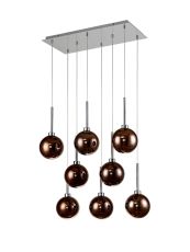 Penton Rectangle Multiple Pendant 2m, 8 x G9, Polished Chrome/Copper/Frosted Type G Shade