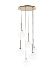 Penton Round Pendant 2.5m, 6 x G9, French Gold/Clear/Frosted Type G Shade