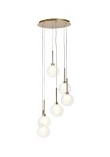 Penton Round Pendant 2.5m, 6 x G9, French Gold/Cognac/Frosted Type G Shade