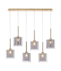 Penton Linear Pendant 2m, 6 x G9, French Gold/Smoked/Clear Type H Shade