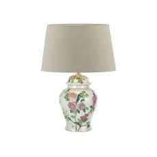 Peony 1 Light B22 Multi Coloured With A Brontel & Bird Motif Table Lamp With Inline Switch C/W Cezanne Taupe Faux Silk Tapered 40cm Drum Shade