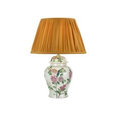 Peony 1 Light B22 Multi Coloured With A Brontel & Bird Motif Table Lamp With Inline Switch C/W Ulyana Yellow Ochre Faux Silk Pleated 40cm Shade