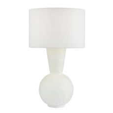 Perla 1 Light E27 Matt White Table Lamp With Inline Switch C/W Pyramid E27 White Linen 35cm Drum Shade