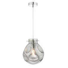 Quinn 1 Light E27 Polished Chrome Adjustable Pendant With Smoked Glass Shade With Oversized Dimples