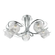 Rehan 5 Light G9 Polished Chrome Semi Flush Fitting With Delicate Clear Ripple Glass Shades