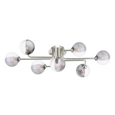 Reyna 7 Light G9 Polished Chrome Flush Ceiling Fitting C/W 10cm Smoked & Clear Ribbed Glass Shades