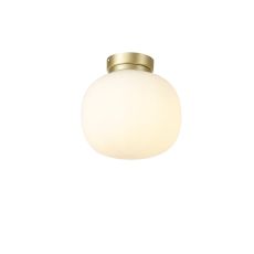 Reya Small Oval Ball Flush Fitting 1 Light E27 Satin Gold Base With Frosted White Glass Globe