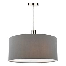 Ronda E27 Non Electric Slate Grey Faux Silk 40cm Drum Shade With Soft White Acrylic Diffuser (Shade Only)