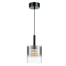 Bianchi 1 Light 9W Integrated LED Black Adjustable Single Pendant C/W Smoked Glass Shade