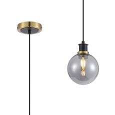 Salas 1.3m Pendant, 1 Light E14 With 15cm Round Glass Shade, Brass, Smoke Plated & Satin Black