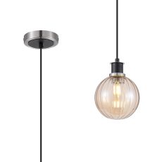 Salas 1.3m Pendant, 1 Light E14 With 15cm Round Segment Glass Shade, Satin Nickel, Amber Plated & Satin Black