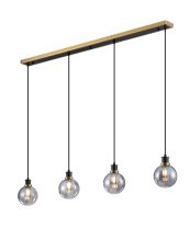 Salas 1.3m Linear Pendant, 4 Light E14 With 15cm Round Segment Glass Shade, Brass, Smoke Plated & Satin Black