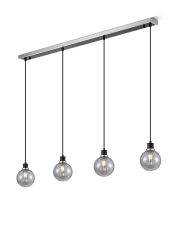 Salas 1.3m Linear Pendant, 4 Light E14 With 15cm Round Segment Glass Shade, Satin Nickel, Smoke Plated & Satin Black