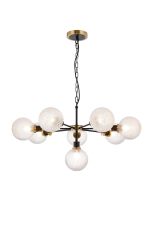 Salas Pendant, 8 Light E14 With 15cm Round Textured Diamond Pattern Glass Shade, Brass, Clear & Satin Black