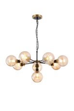 Salas Pendant, 8 Light E14 With 15cm Round Segment Glass Shade, Brass, Amber Plated & Satin Black