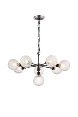 Salas Pendant, 8 Light E14 With 15cm Round Textured Crumple Glass Shade, Satin Nickel, Clear & Satin Black