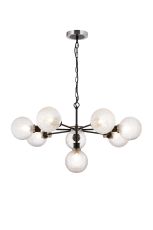 Salas Pendant, 8 Light E14 With 15cm Round Textured Diamond Pattern Glass Shade, Satin Nickel, Clear & Satin Black