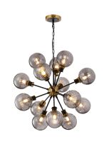 Salas Pendant, 14 Light E14 With 15cm Round Segment Glass Shade, Brass, Smoke Plated & Satin Black