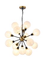Salas Pendant, 14 Light E14 With 15cm Round Speckled Glass Shade, Brass, White & Satin Black