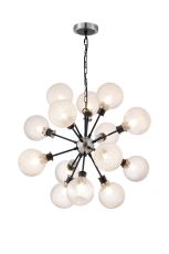 Salas Pendant, 14 Light E14 With 15cm Round Textured Diamond Pattern Glass Shade, Satin Nickel, Clear & Satin Black