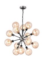 Salas Pendant, 14 Light E14 With 15cm Round Segment Glass Shade, Satin Nickel, Amber Plated & Satin Black