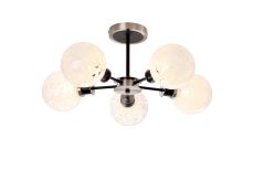 Salas Semi Ceiling, 5 Light E14 With 15cm Round Speckled Glass Shade, Satin Nickel, White & Satin Black