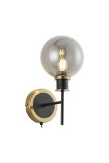 Salas Switched Wall Light, 1 Light E14 With 15cm Round Glass Shade, Brass, Smoke Plated & Satin Black