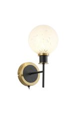 Salas Switched Wall Light, 1 Light E14 With 15cm Round Speckled Glass Shade, Brass, White & Satin Black