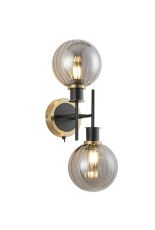 Salas Switched Wall Light, 2 Light E14 With 15cm Round Segment Glass Shade, Brass, Smoke Plated & Satin Black