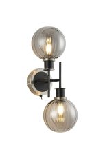 Salas Switched Wall Light, 2 Light E14 With 15cm Round Segment Glass Shade, Satin Nickel, Smoke Plated & Satin Black