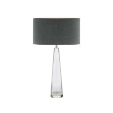 Samara 1 Light E27 Clear Glass Table Lamp With Inline Switch C/W Akavia Grey Velvet Drum Shade With Self Coloured Cotton Lining