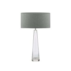 Samara 1 Light E27 Clear Glass Table Lamp With Inline Switch C/W Pyramid Grey Linen 35cm Drum Shade