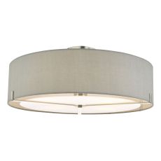 Santino 3 Light E27 Satin Chrome Semi Flush Ceiling Fitting With Grey Satin Cotton Shade & Acrylic Diffuser