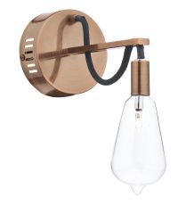 Scroll 1 Light G4 Copper Frame With Black Braided Cable Wall Light With Vintage Style Light Bulb Glass Sha