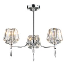 Selina 3 Light G9 Polished Chrome Semi Flush Fitting With Crystal Glass Shades And Decorative Droppers