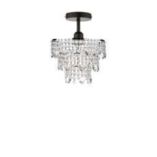 Riva 1 Light E27 Black Semi Flush Ceiling Fixture C/W Polished Chrome Shade With Crystal Glass Beads & Droppers
