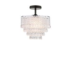 Riva 1 Light E27 Black Semi Flush Ceiling Fixture C/W Polished Chrome Shade With Faceted Acylic Beads & Droppers