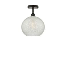 Riva 1 Light E27 Black Semi Flush Ceiling Fixture C/W Glass Dome Shade Covered On The Inside With Thousands Of Tiny Crystals