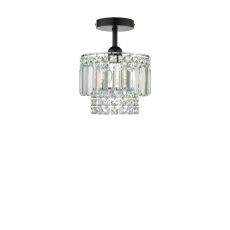 Riva 1 Light E27 Black Semi Flush Ceiling Fixture C/W Polished Chrome Shade With Crystal Glass Droppers