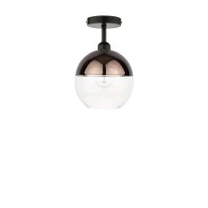 Riva 1 Light E27 Black Semi Flush Ceiling Fixture C/W Bronze & Clear Glass Globe Shade