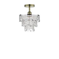 Riva 1 Light E27 Antique Brass Semi Flush Ceiling Fixture C/W Polished Chrome Shade With Crystal Glass Beads & Droppers