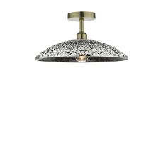 Riva 1 Light E27 Antique Brass Semi Flush Ceiling Fixture C/W A Large Faceted Shade In A Acrylic Mirrored Finish