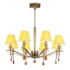 Siena Pendant Round 8 Light E14, Antique Brass With Amber Ccrain Shades And Amber Crystal