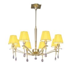 Siena Pendant Round 8 Light E14, Polished Brass With Amber Ccrain Shades And Clear Crystal