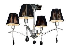 Siena Semi Flush Round 4 Light E14, Polished Chrome With Black Shades And Black Crystal