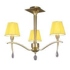 Siena Semi Flush Round 3 Light E14, Polished Brass With Amber Ccrain Shades And Clear Crystal