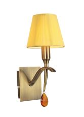Siena Wall Lamp Switched 1 Light E14, Antique Brass With Amber Cream Shade And Amber Crystal