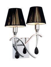 Siena Wall Lamp Switched 2 Light E14, Polished Chrome With Black Shades And Black Crystal