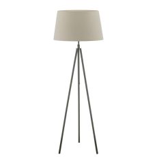 Skate 1 Light E27 Matt Black Adjustable Tripod Floor Lamp With Foot Switch C/W Cezanne Taupe Faux Silk Tapered 45cm Drum Shade