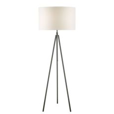 Skate 1 Light E27 Matt Black Adjustable Tripod Floor Lamp With Foot Switch C/W Pyramid White Linen 46cm Drum Shade